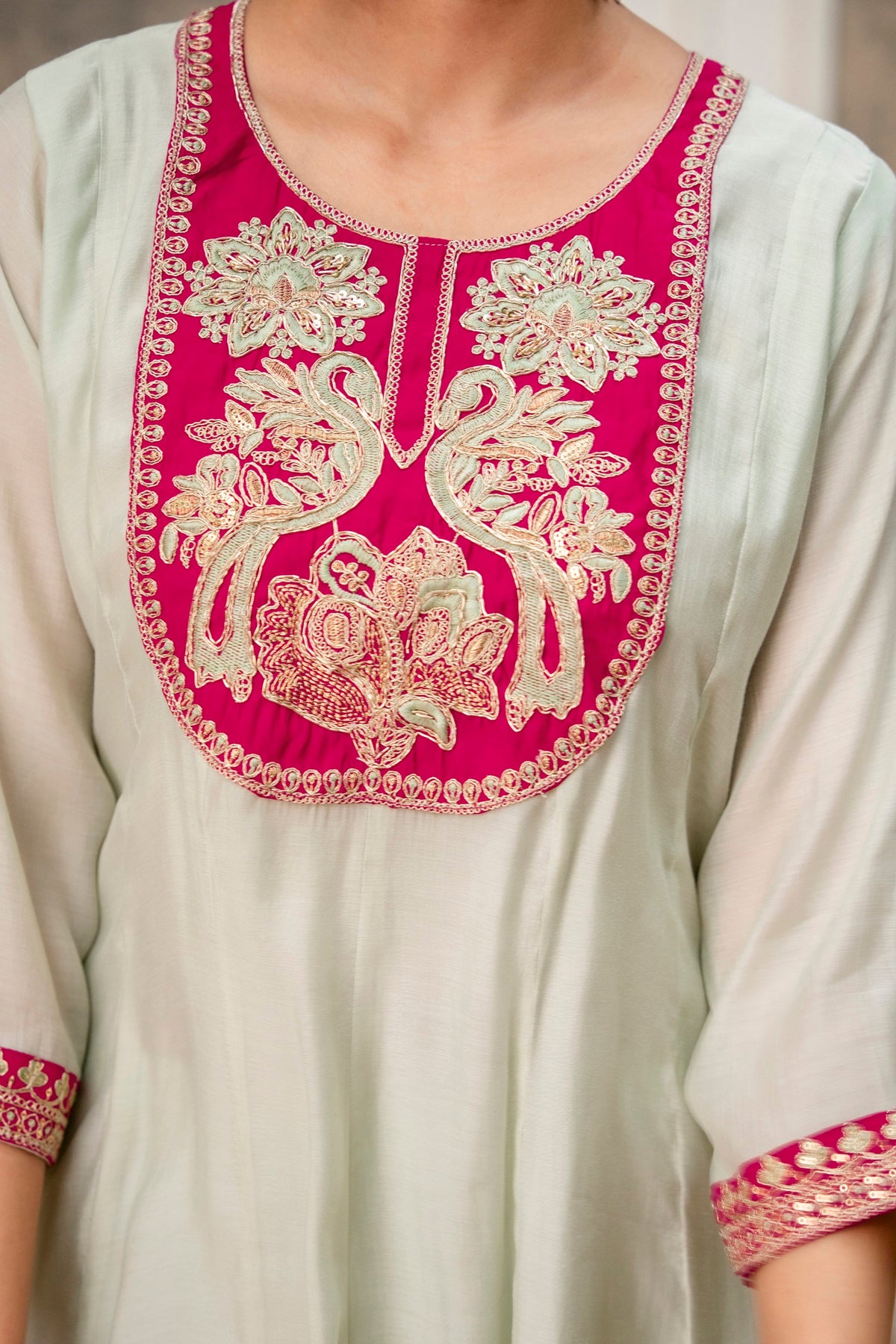 Soft Mint Premium Mul Chanderi Kurta Pant Set