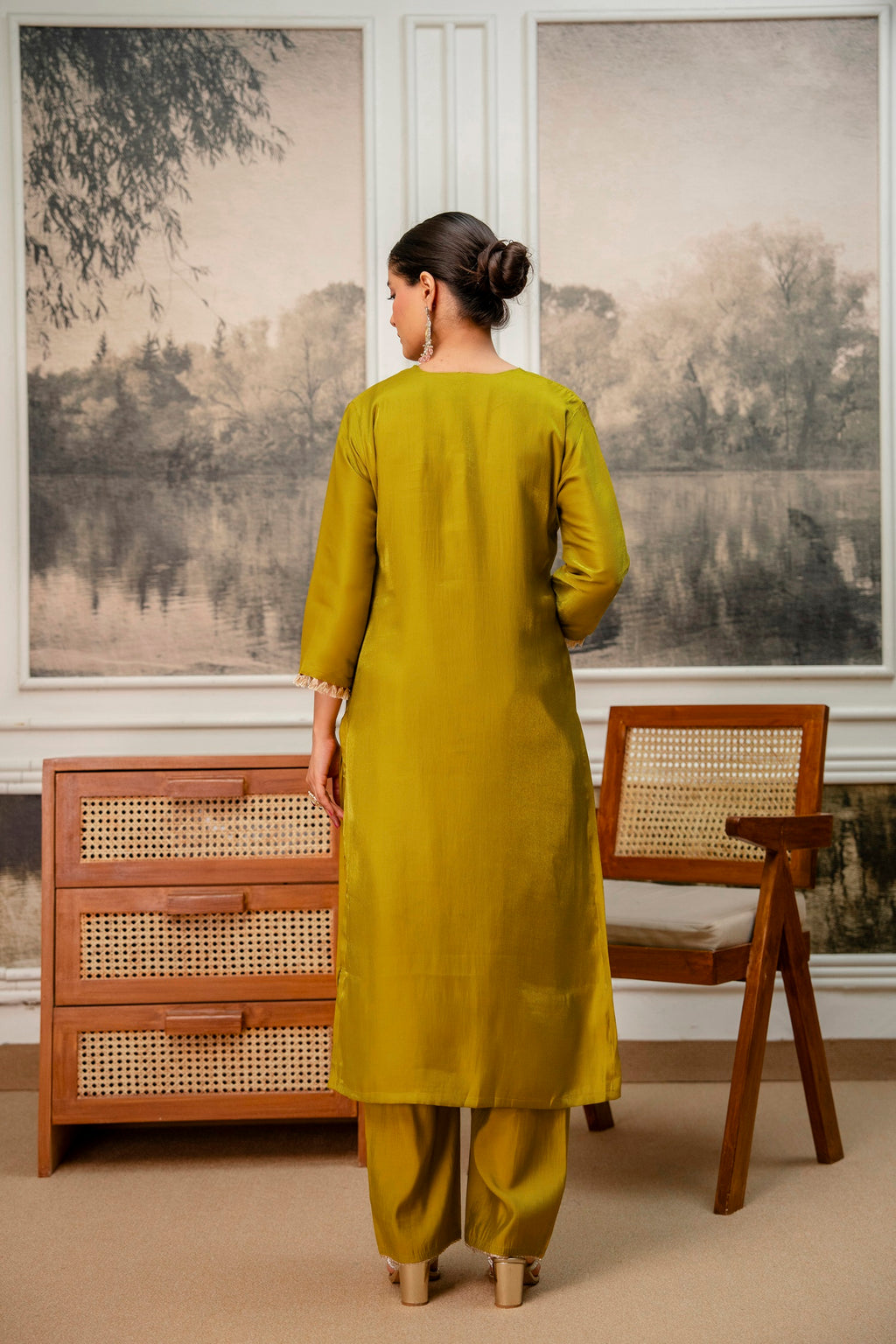 Goldenrod Premium Tissue Simar Kurta Pant Set
