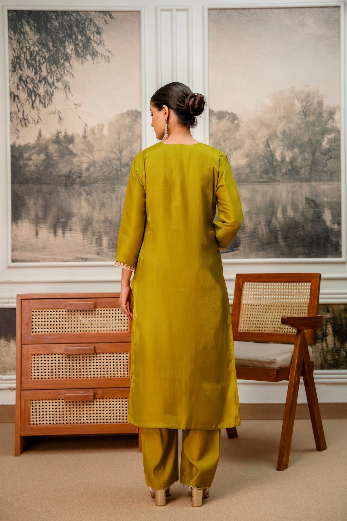 Goldenrod Premium Tissue Simar Kurta Pant Set
