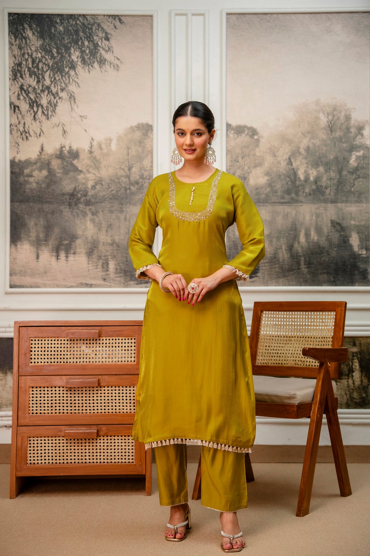 Goldenrod Premium Tissue Simar Kurta Pant Set