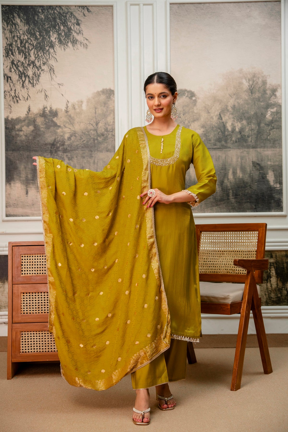 Goldenrod Premium Tissue Simar Kurta Pant Set