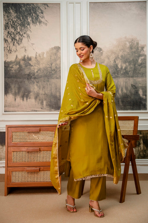 Goldenrod Premium Tissue Simar Kurta Pant Set