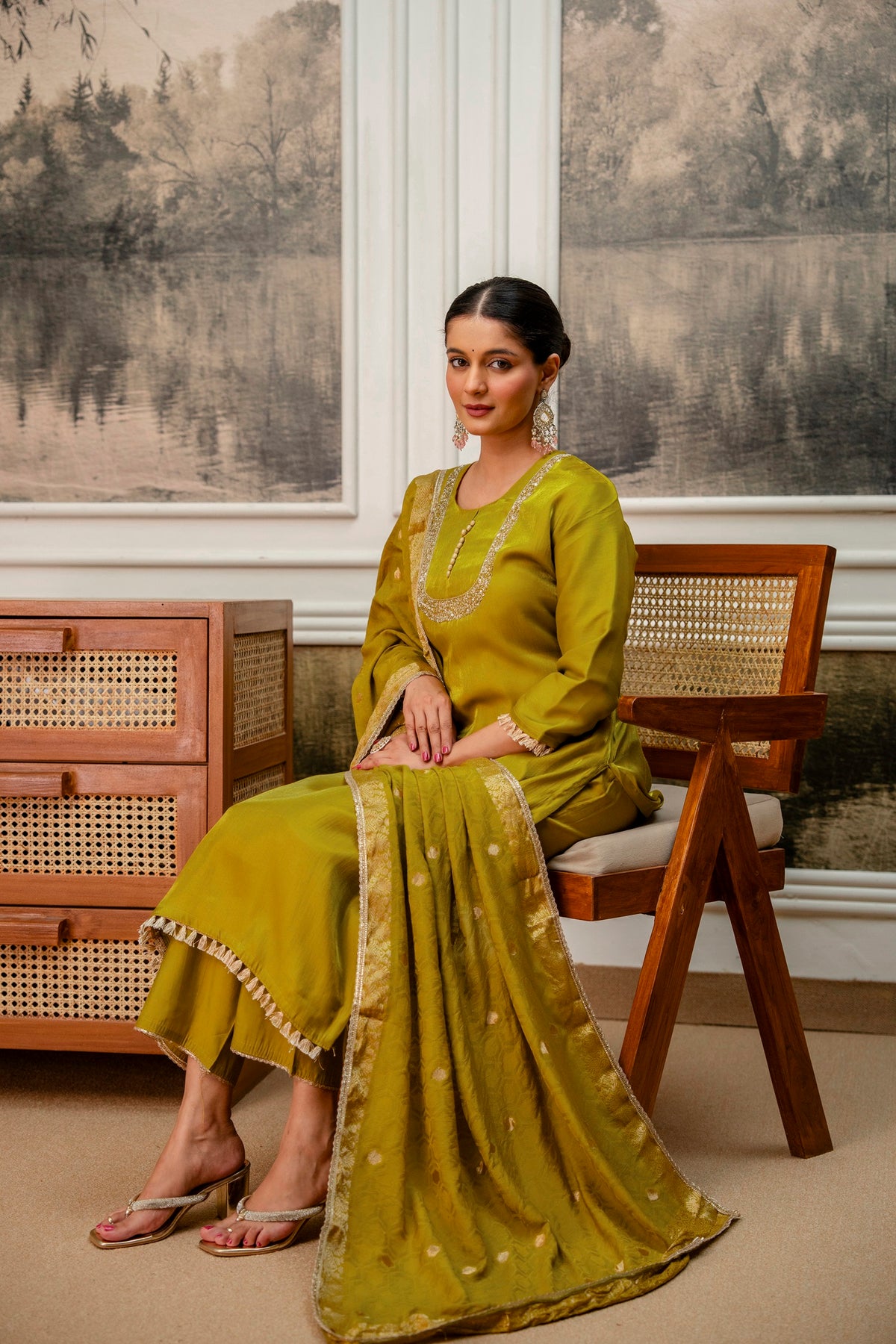 Goldenrod Premium Tissue Simar Kurta Pant Set