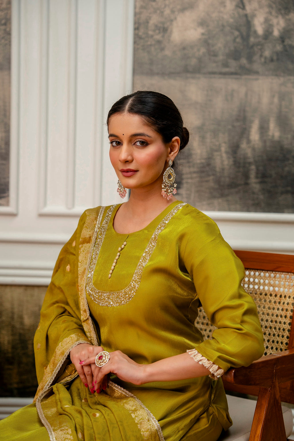 Goldenrod Premium Tissue Simar Kurta Pant Set