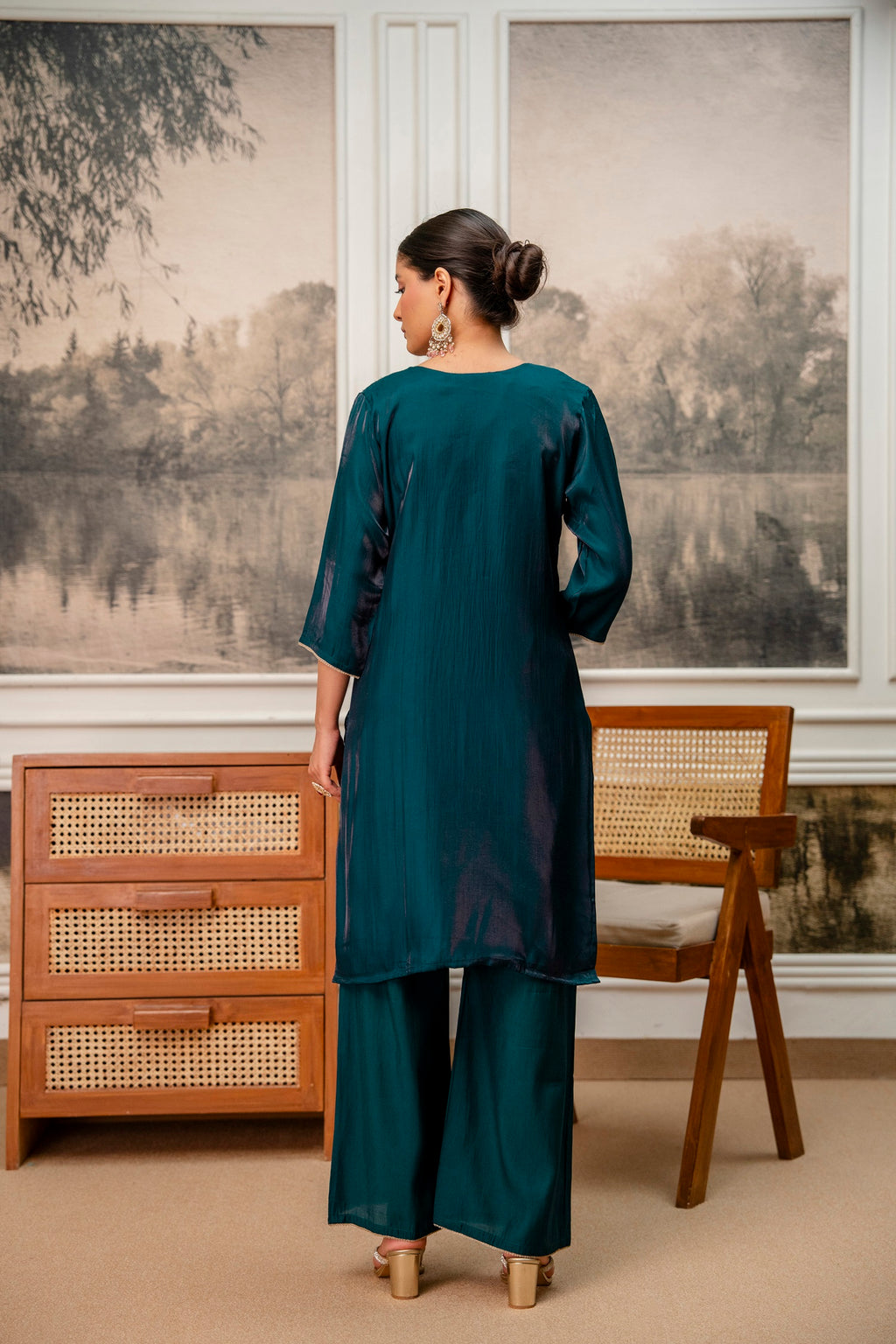 Dark Rama Green Tissue Simar Kurta Pant Set