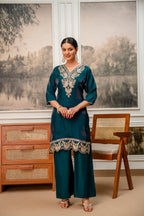 Dark Rama Green Tissue Simar Kurta Pant Set
