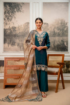 Dark Rama Green Tissue Simar Kurta Pant Set