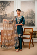 Dark Rama Green Tissue Simar Kurta Pant Set