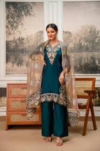 Dark Rama Green Tissue Simar Kurta Pant Set