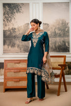 Dark Rama Green Tissue Simar Kurta Pant Set