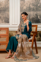 Dark Rama Green Tissue Simar Kurta Pant Set