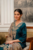 Dark Rama Green Tissue Simar Kurta Pant Set