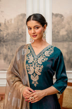 Dark Rama Green Tissue Simar Kurta Pant Set