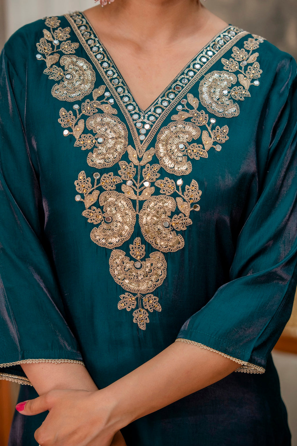 Dark Rama Green Tissue Simar Kurta Pant Set