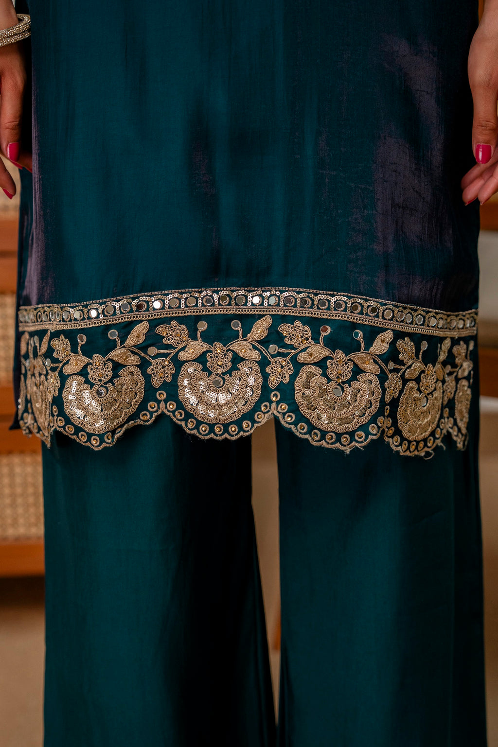 Dark Rama Green Tissue Simar Kurta Pant Set