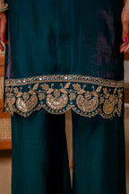 Dark Rama Green Tissue Simar Kurta Pant Set