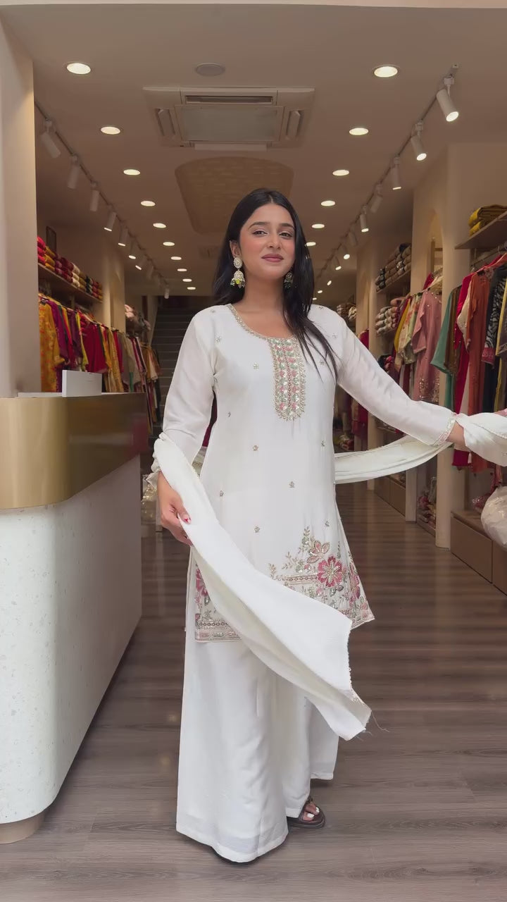 Lavender Premium Chinon Kurta Sharara Set